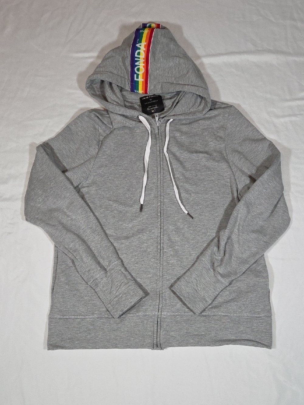 Jane Fonda Athletic Collab Zip Up Jacket Gray Rainbow Size 1x Made In USA